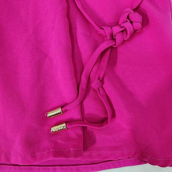 Calvin Klein Women Top Large Pink Sleeveless Blouse Side Tie Peplum Stretch Tank - Picture 8 of 10